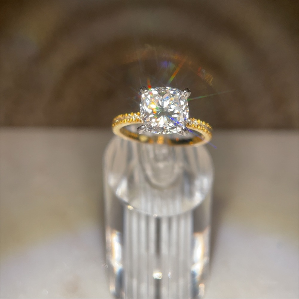 3ct D, VVS1 Brilliant Round Moissanite Pave Ring - Picture 2 of 14